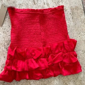 Do+Be red smocked ruffle mini skirt